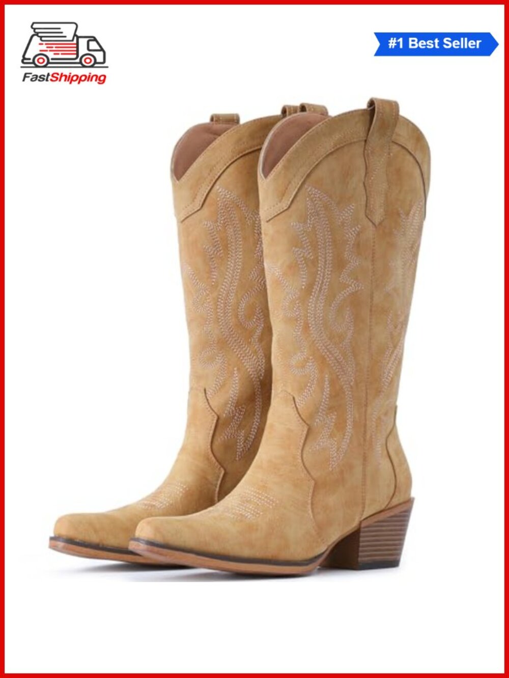 ✨ IUV Cowboy Boots for Women Western Cowgirl Mid Calf Snip Toe Faux Leather
